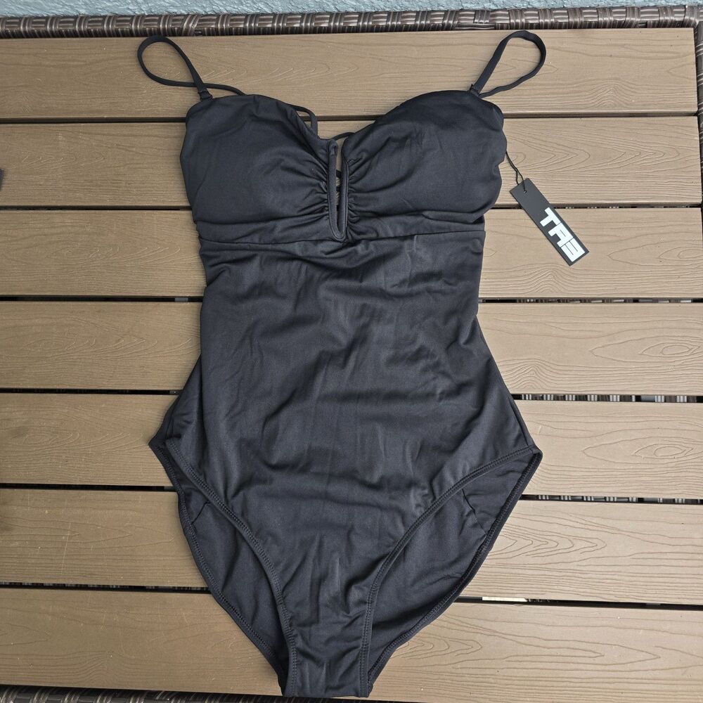 TA3 Womens Black Converty Swimsuit 1 Piece Short Torso Corset Waist Sz S NEW